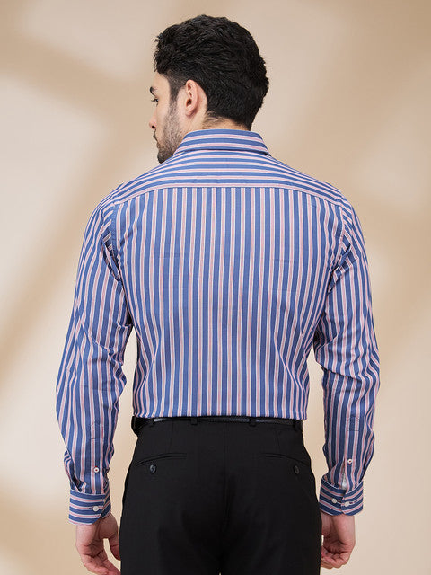 Raymond Men Blue Stripe Slim Fit Cotton Formal Shirts