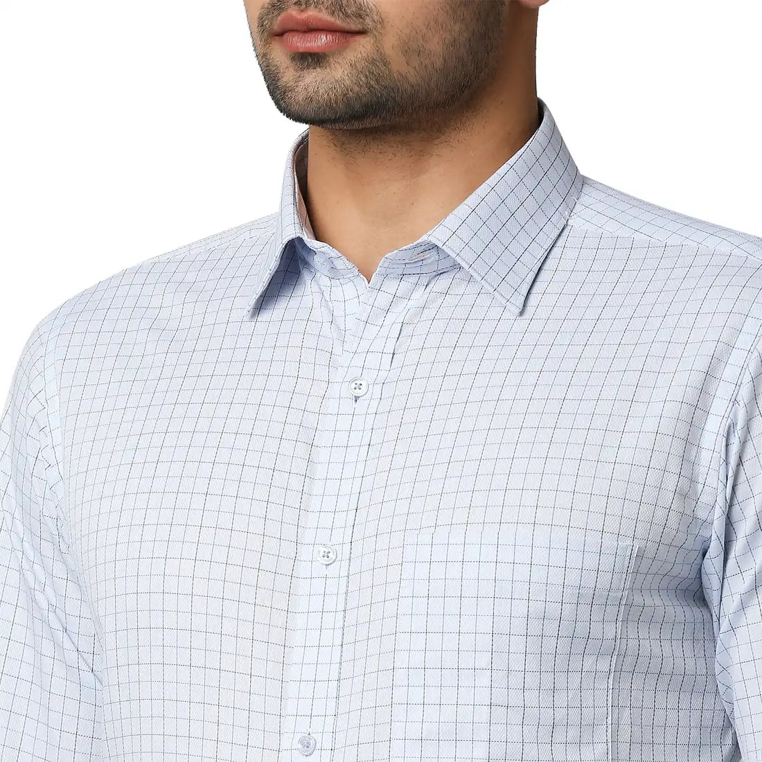 Men Blue Slim Fit Checks Cotton Cut Collar Shirts