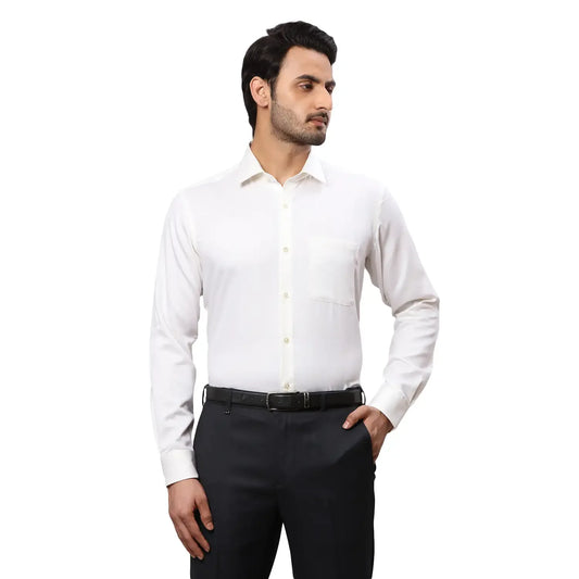 Men Yellow Contemporary Fit Solid Cotton Cut Collar Shirts