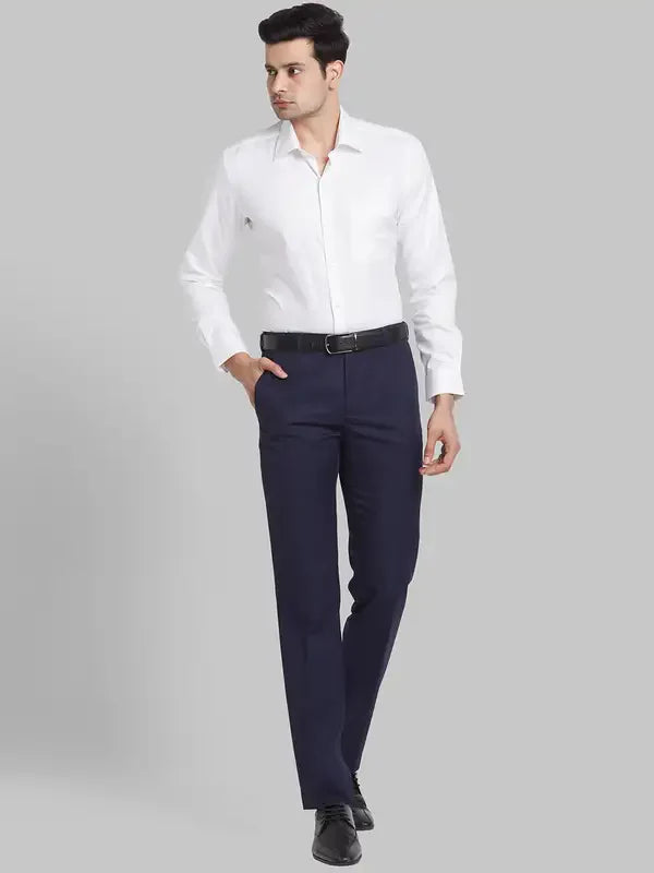 Men White Contemporary Fit Structure Cotton Shirts