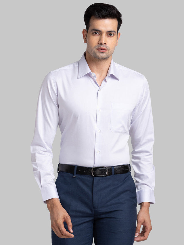 Raymond Purple Solid Contemporary Fit Full Sleeve Cotton Blend Shirt