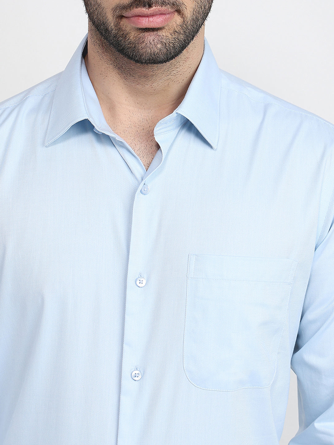 Raymond Men Blue Chambray Contemporary Fit Cotton Full Sleeve Formal Shirt