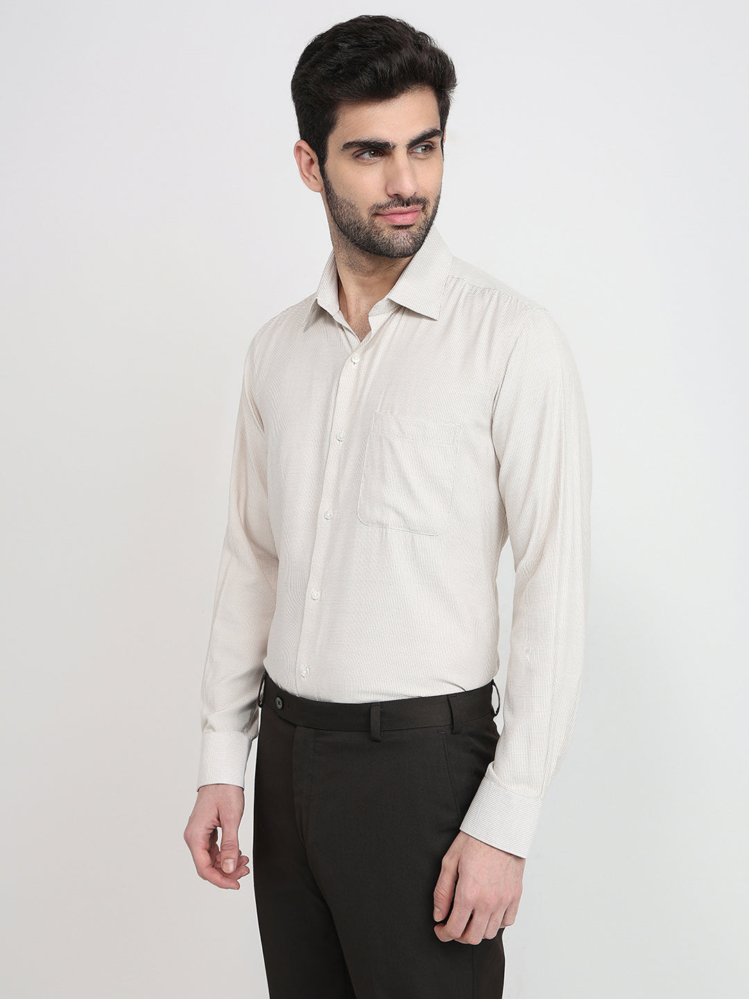 Raymond Men Yellow Structure Contemporary Fit Bamboo Blend Full Sleeve Formal Shirt