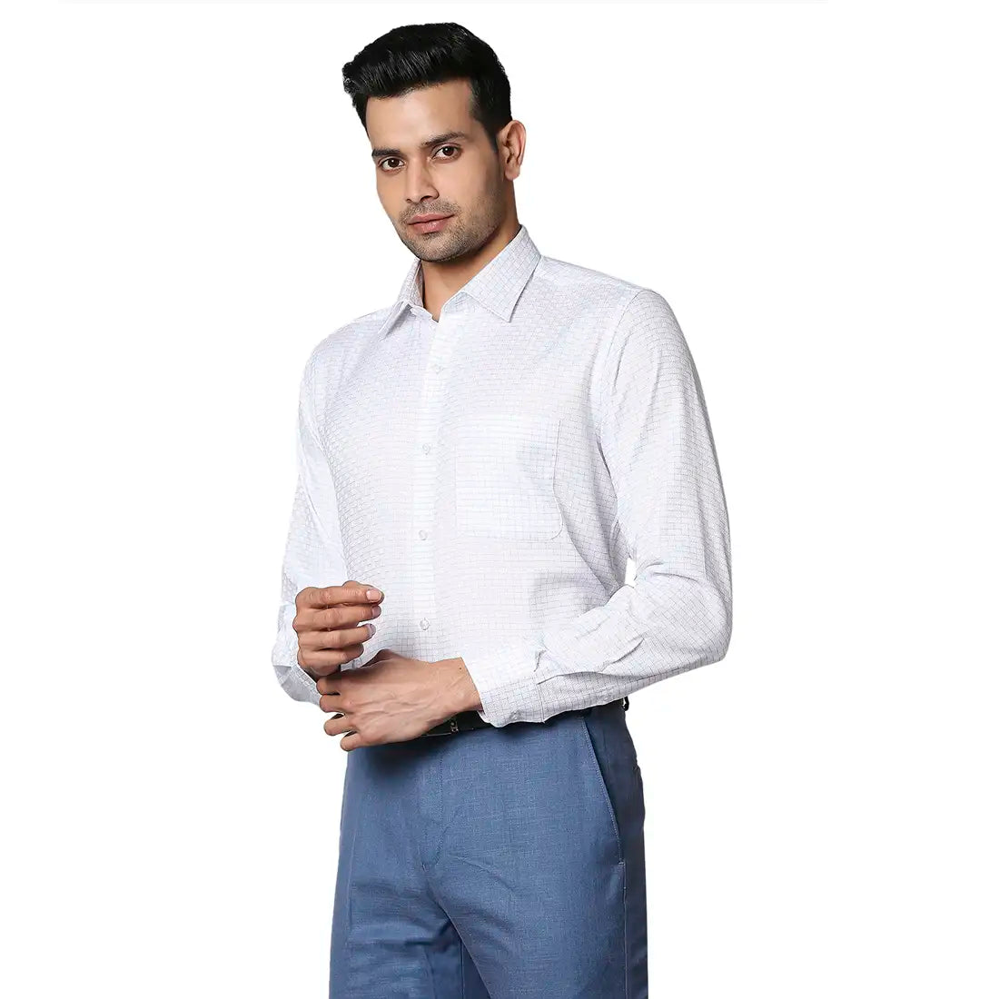 Men Blue Contemporary Fit Checks Cotton Shirts