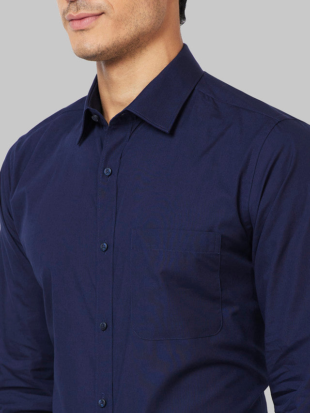 Raymond Men Blue Solid Slim Fit Cotton Formal Shirt