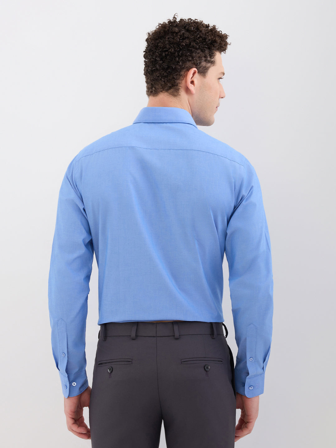 Raymond Men Blue Solid Slim Fit Cotton Formal Shirt