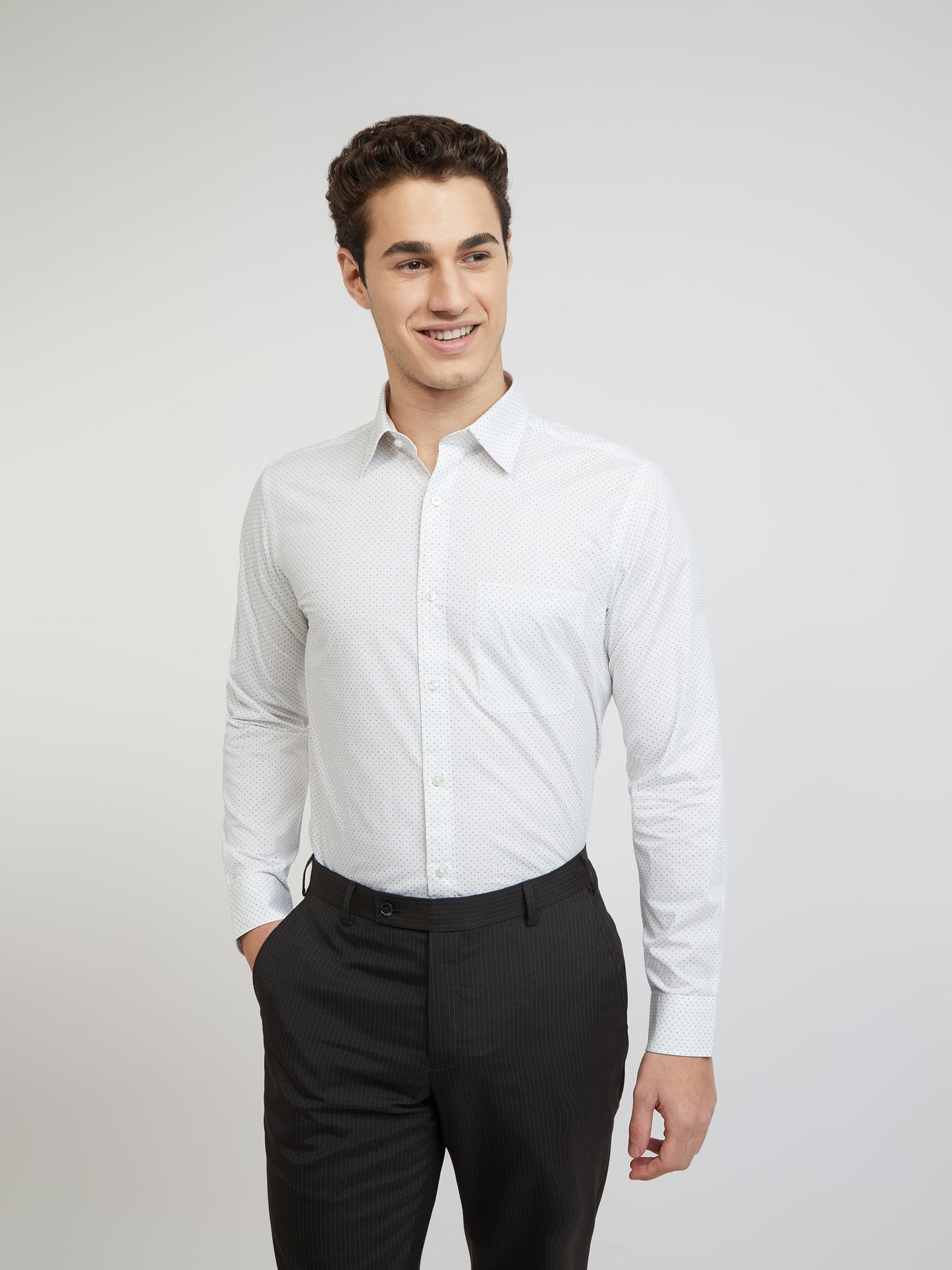 Raymond Men Grey Print Slim Fit Cotton Shirt