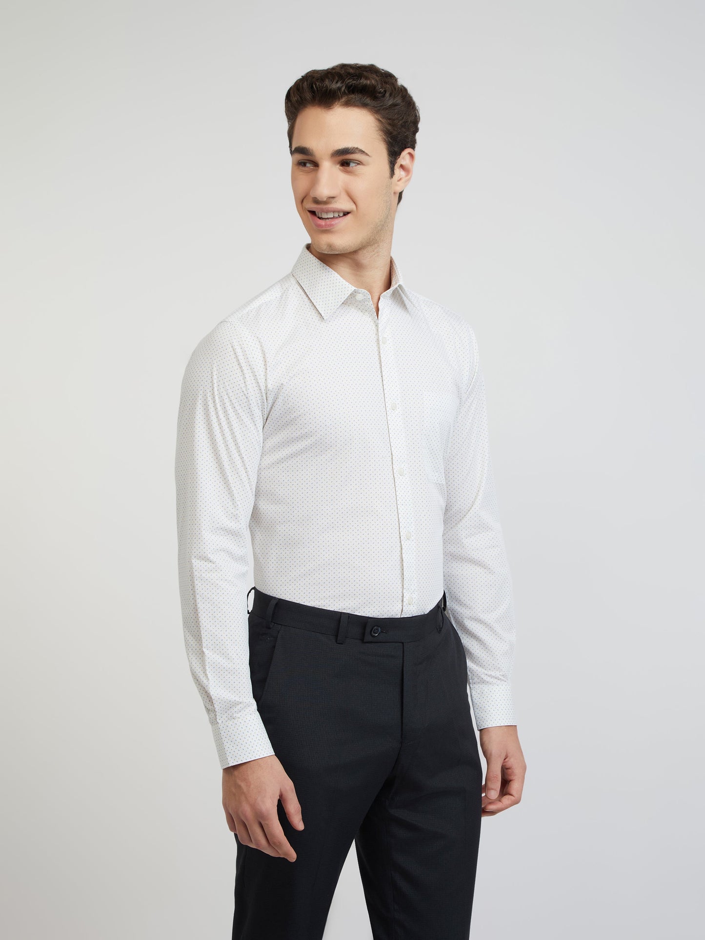 Raymond Men Grey Print Slim Fit Cotton Shirt