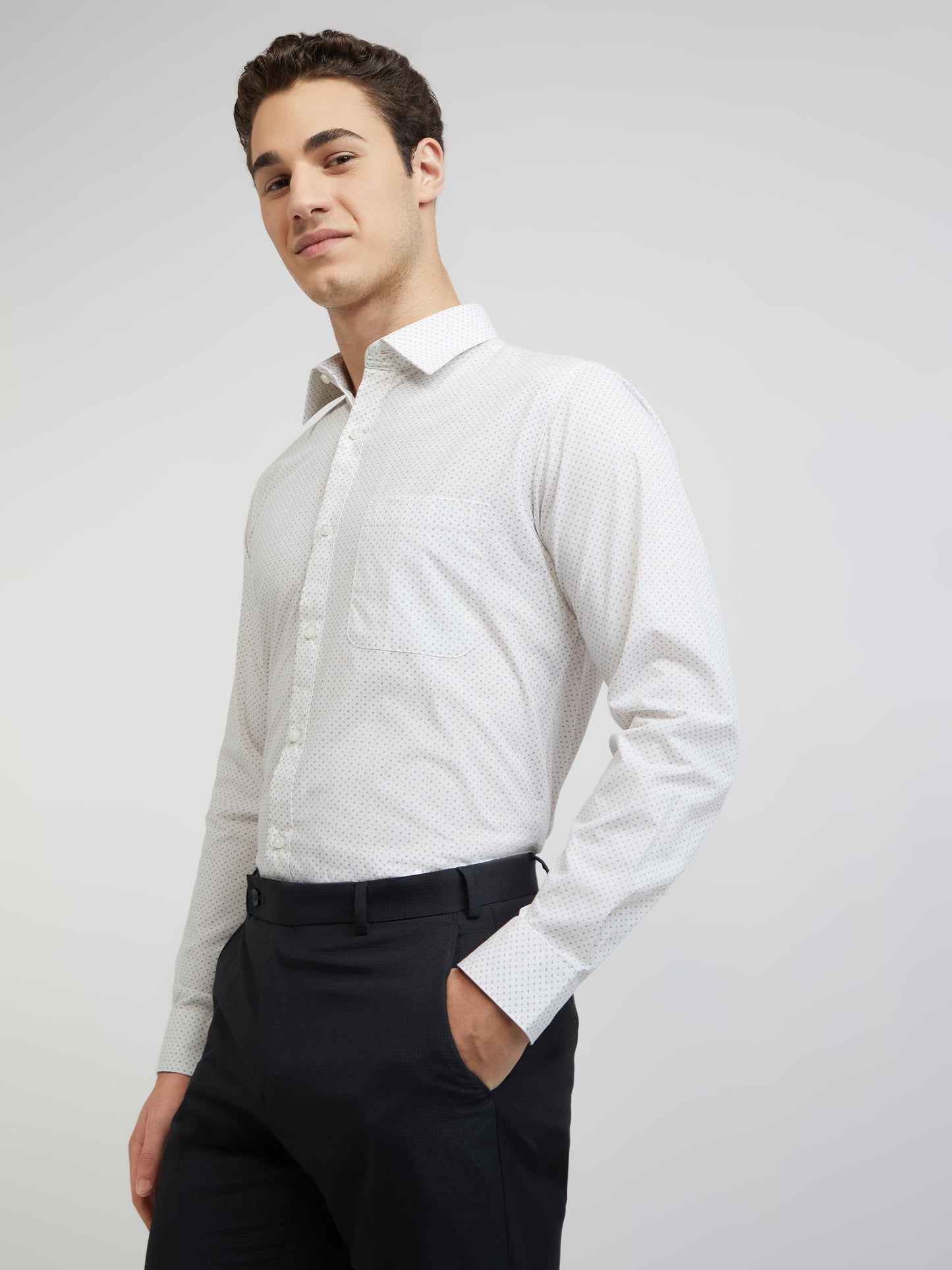 Raymond Men Grey Print Slim Fit Cotton Shirt