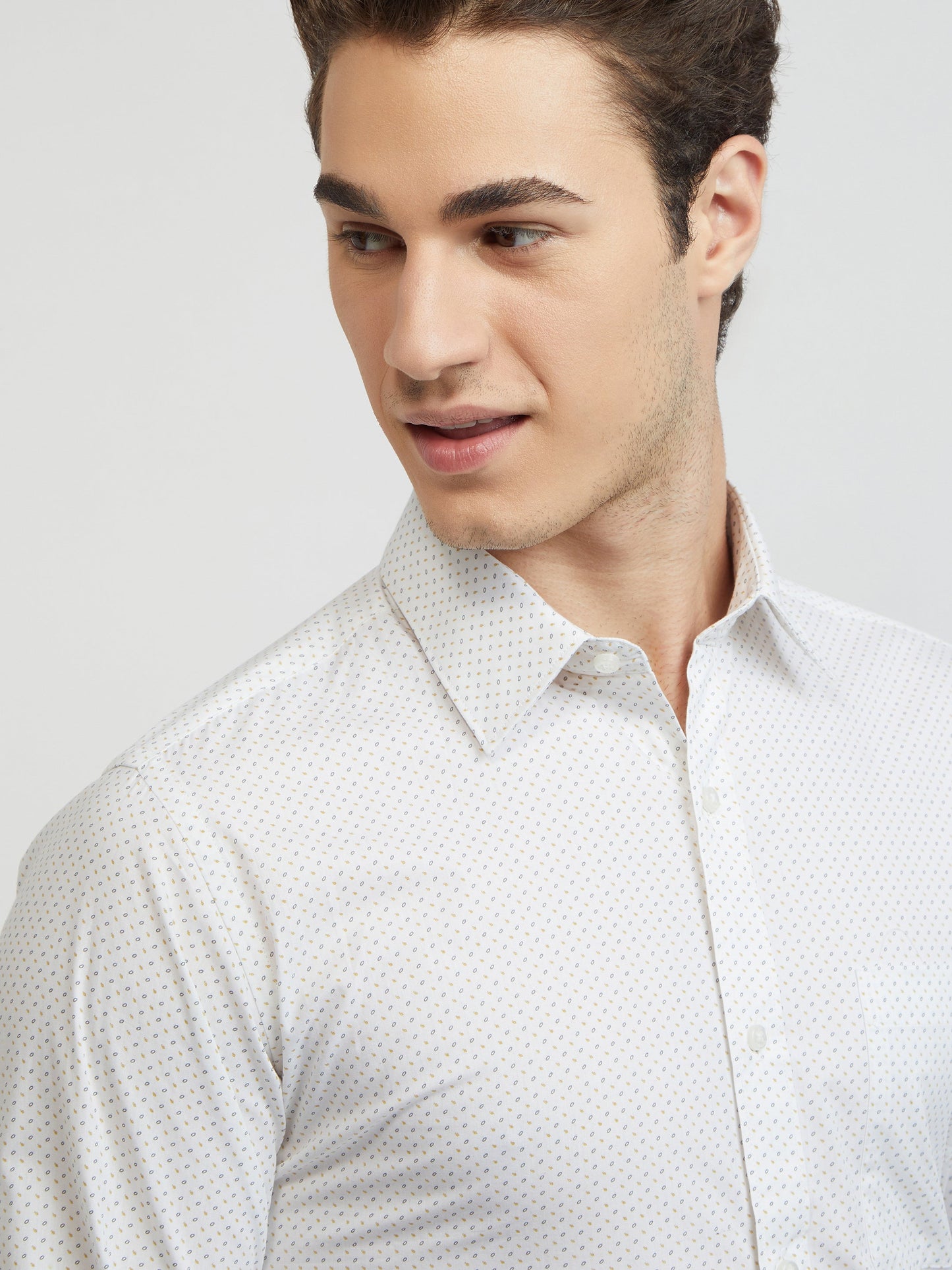 Raymond Men Grey Print Slim Fit Cotton Shirt