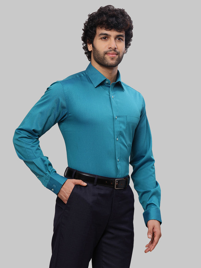 Raymond Men Blue Solid Slim Fit Cotton Shirt