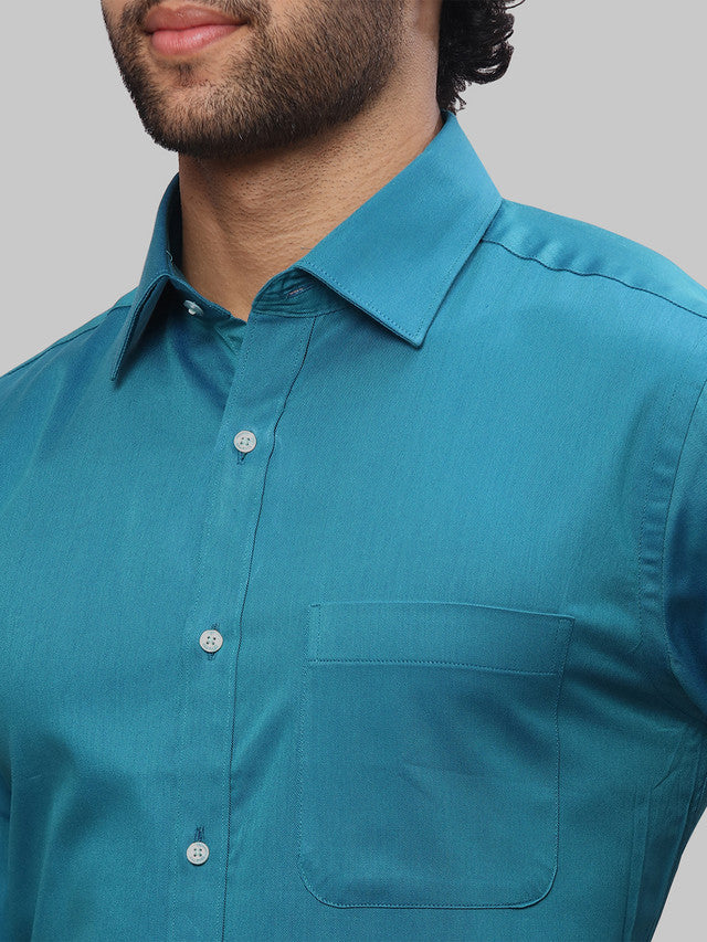 Raymond Men Blue Solid Slim Fit Cotton Shirt