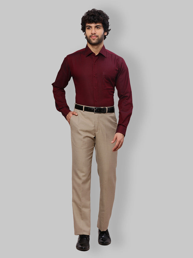Raymond Men Maroon Dobby Slim Fit Cotton Shirt
