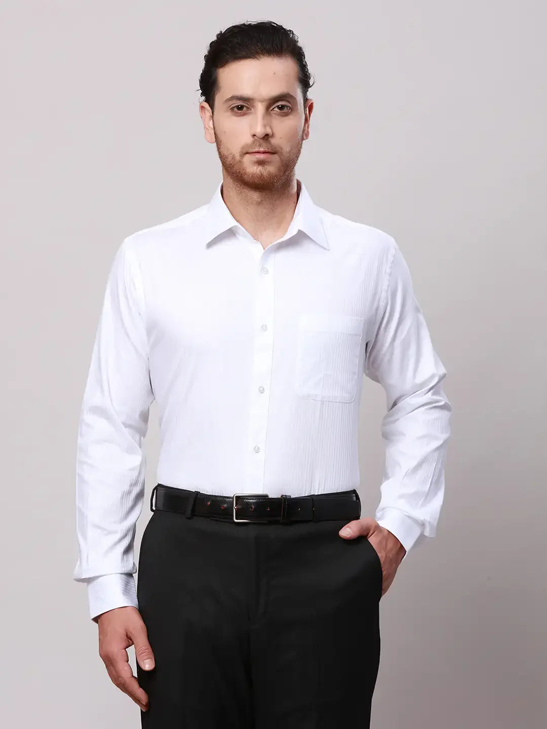 Raymond Men White Slim Fit Structure Cotton Formal Shirt