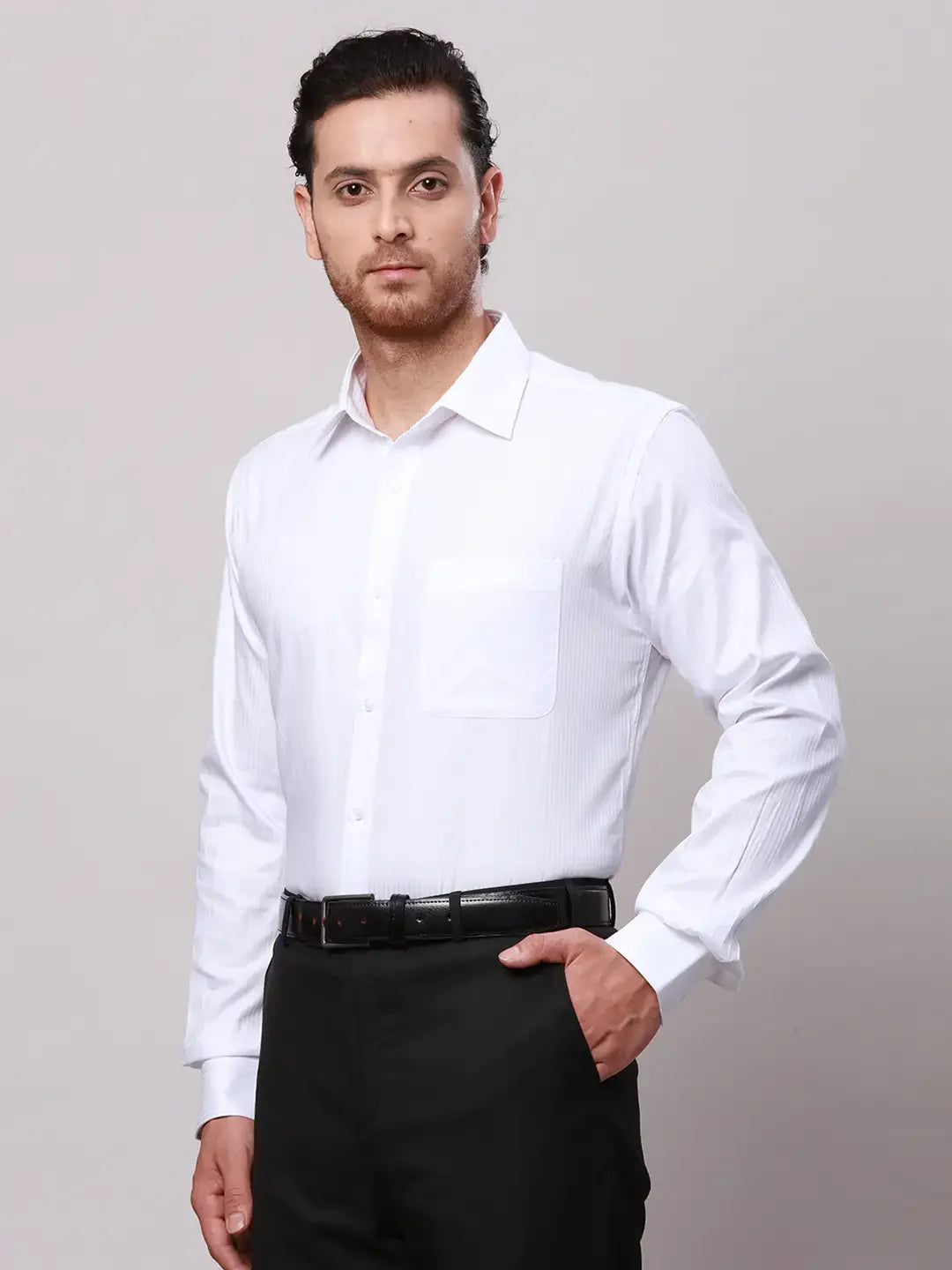 Raymond Men White Slim Fit Structure Cotton Formal Shirt