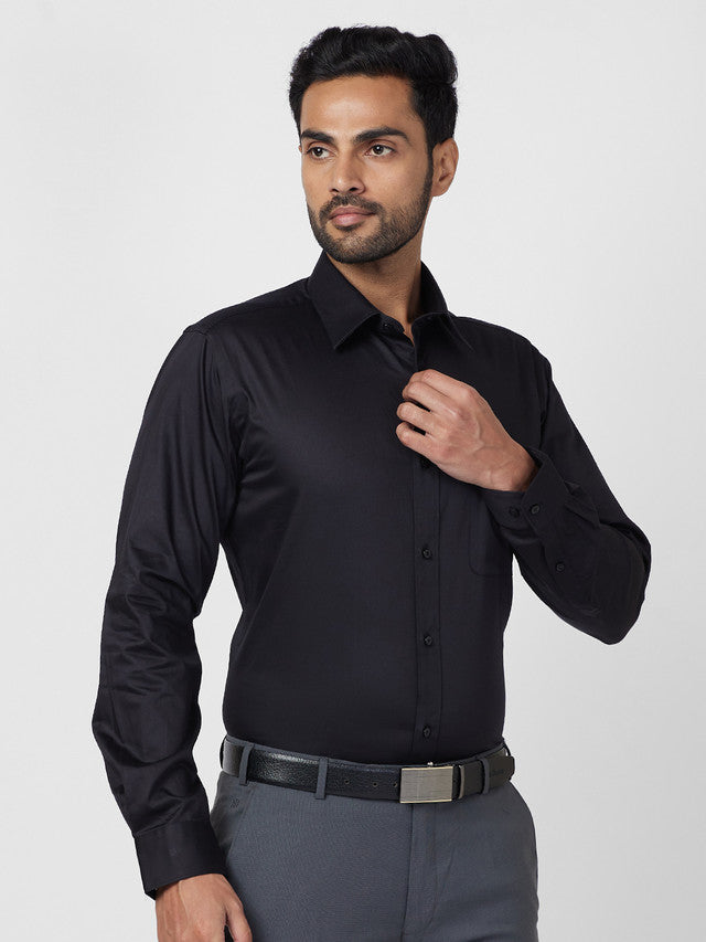 Raymond Men Black Solid Slim Fit Cotton Shirt