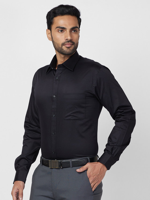 Raymond Men Black Solid Slim Fit Cotton Shirt