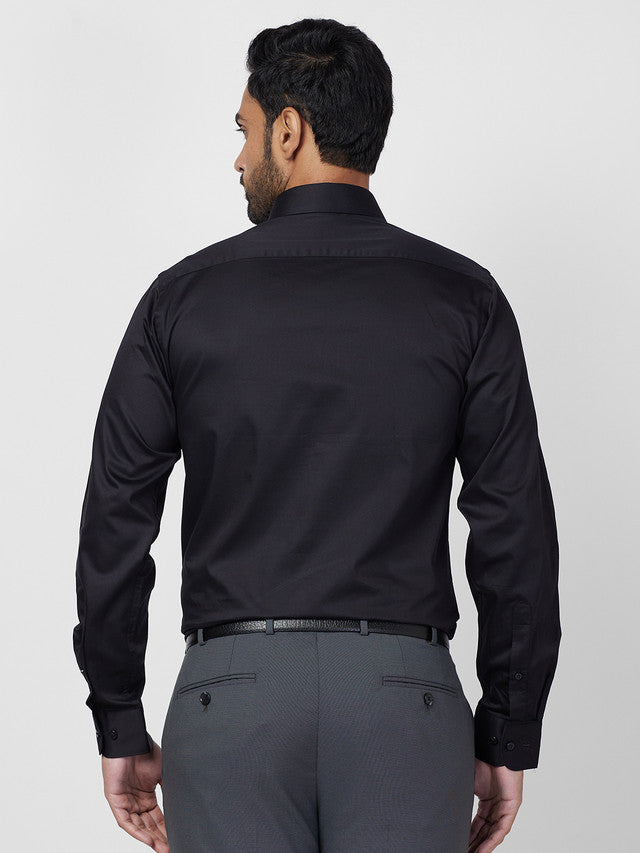 Raymond Men Black Solid Slim Fit Cotton Shirt