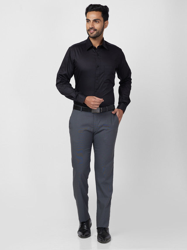 Raymond Men Black Solid Slim Fit Cotton Shirt