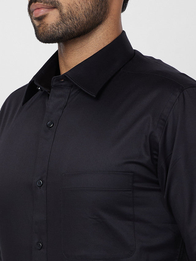 Raymond Men Black Solid Slim Fit Cotton Shirt