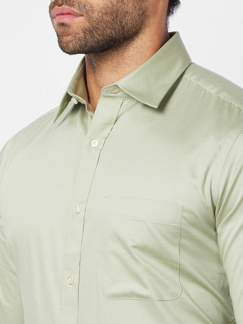 Raymond Men Green Solid Slim Fit Cotton Shirt