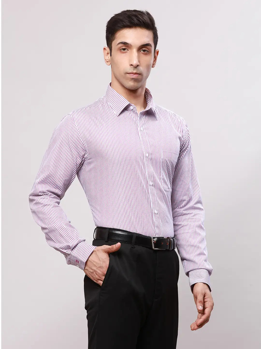 Raymond Men Violet Stripe Slim Fit Cotton Shirt