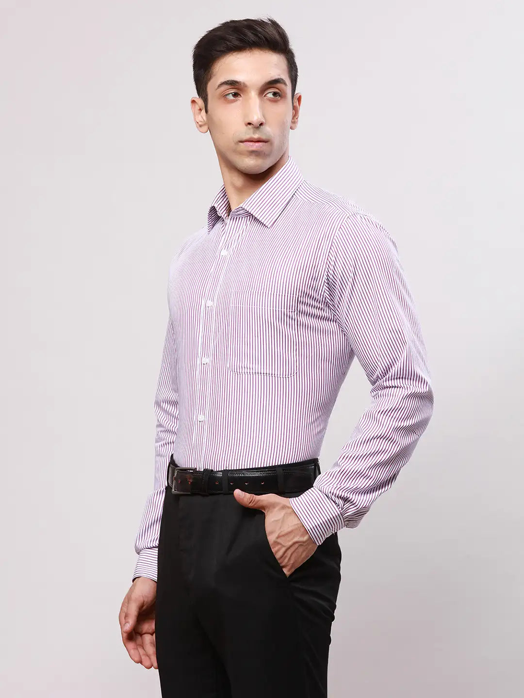 Raymond Men Violet Stripe Slim Fit Cotton Shirt