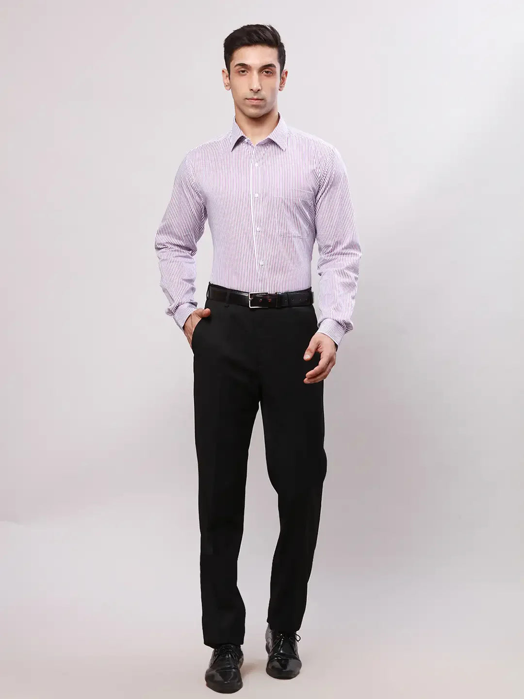 Raymond Men Violet Stripe Slim Fit Cotton Shirt