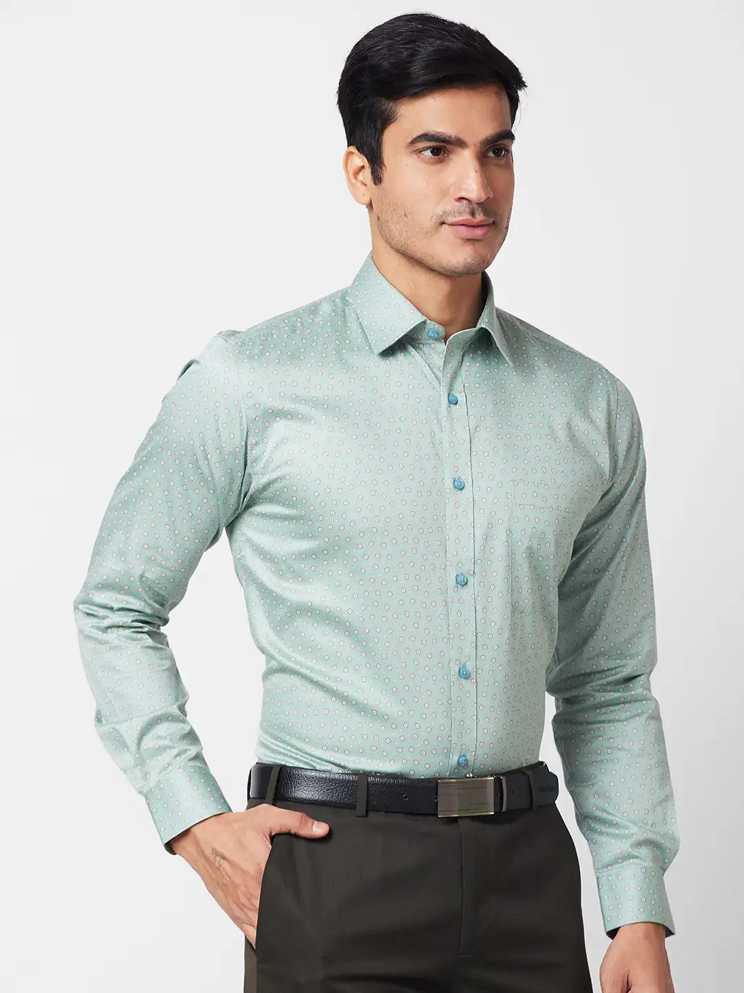 Raymond Men Green Structured Slim Fit Cotton Formal Shirt