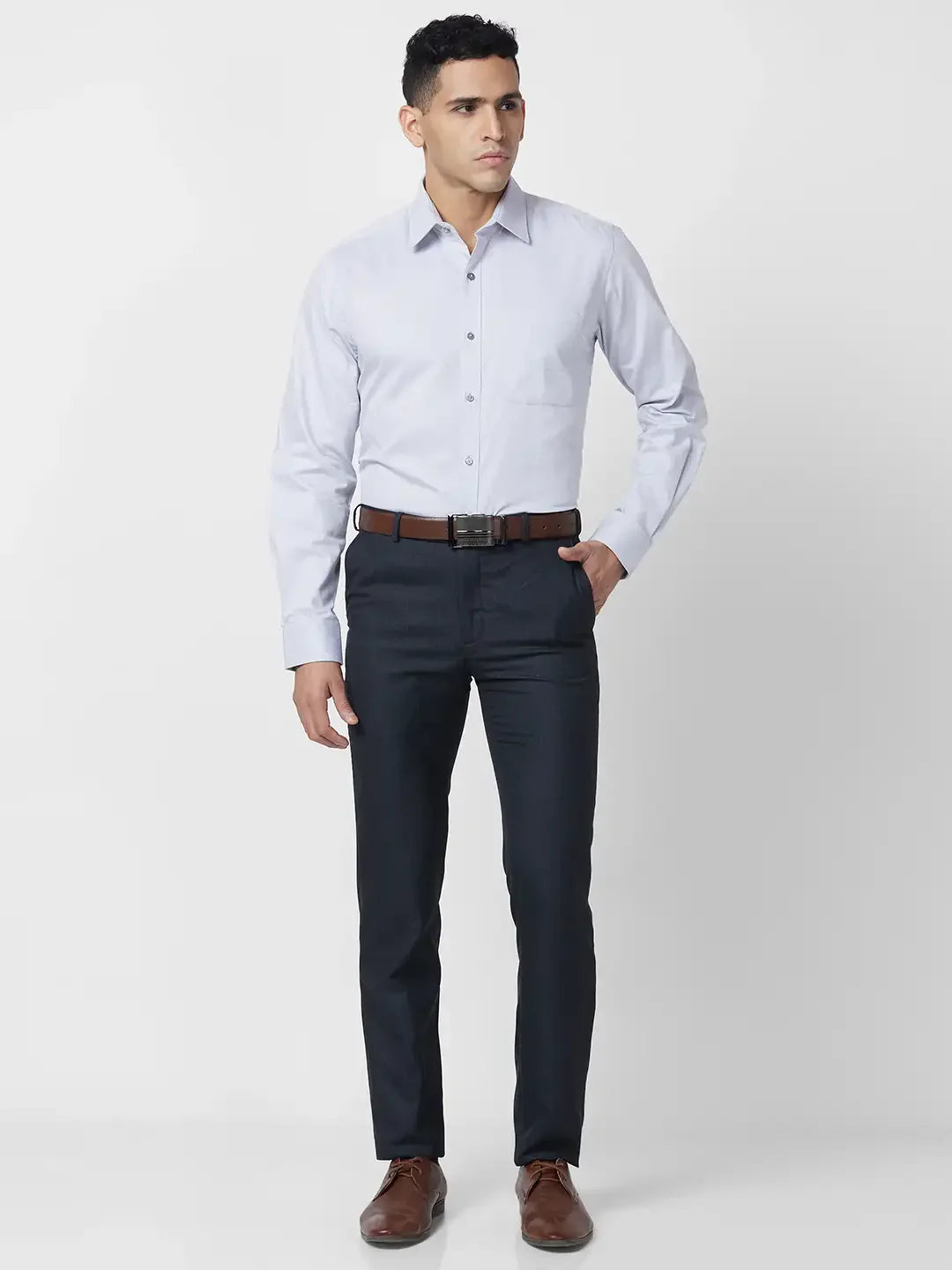 Raymond Men Grey Structure Regular Fit Cotton Shirt