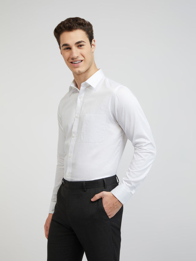 Raymond Men White Solid Slim Fit Cotton Formal Shirt