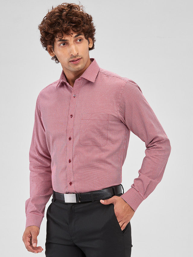 Raymond Red Structure Slim Fit Cotton Formal Shirt