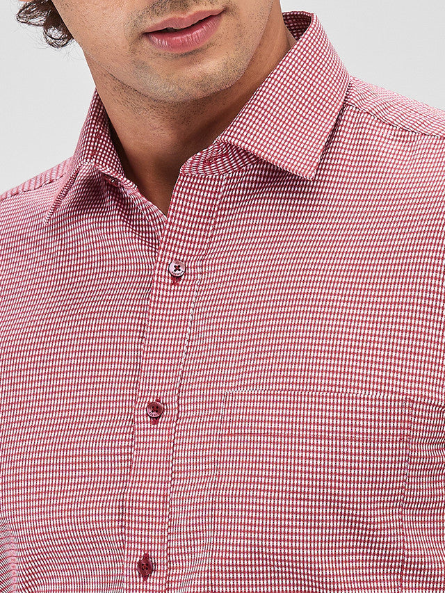 Raymond Red Structure Slim Fit Cotton Formal Shirt