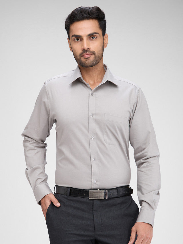 Raymond Grey Solid Slim Fit Full Sleeve Cotton Shirt