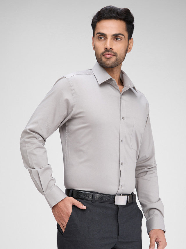 Raymond Grey Solid Slim Fit Full Sleeve Cotton Shirt