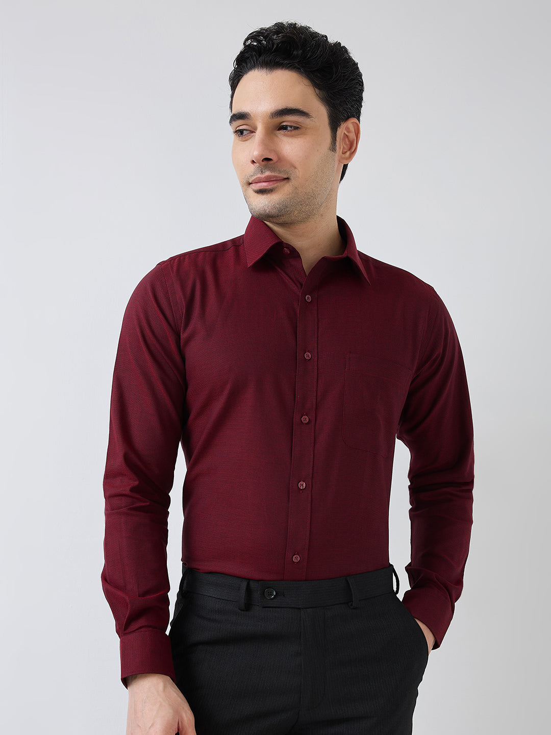 Raymond Men Red Structure Slim Fit Cotton Shirt