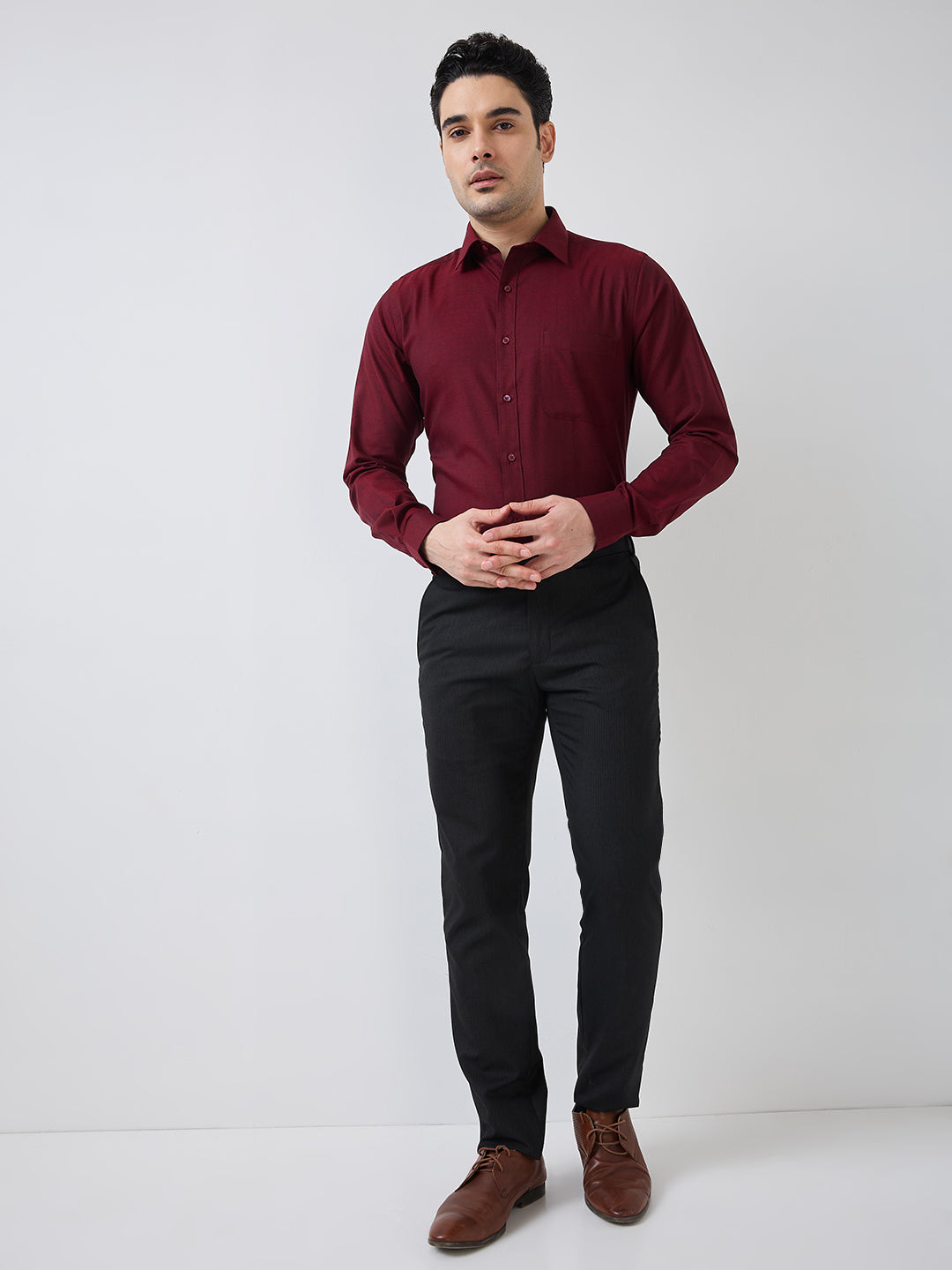 Raymond Men Red Structure Slim Fit Cotton Shirt