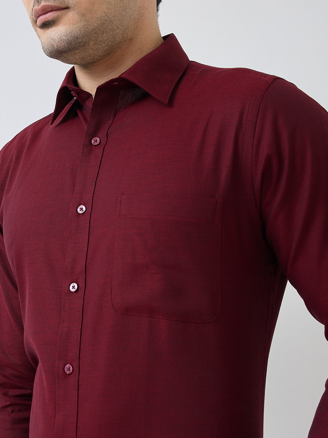 Raymond Men Red Structure Slim Fit Cotton Shirt