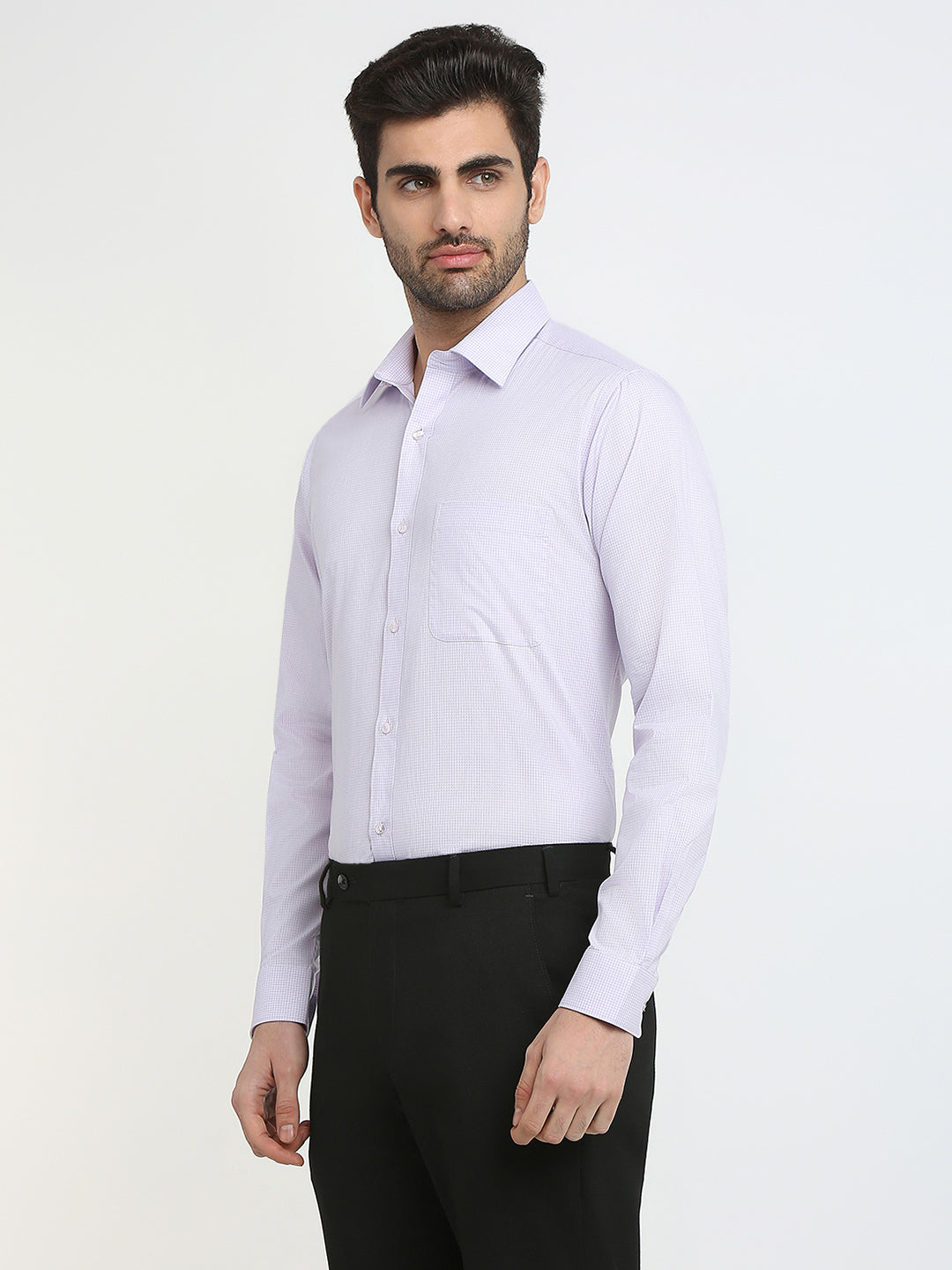 Raymond Men Purple Plain Checks Slim Fit Cotton Formal Shirt