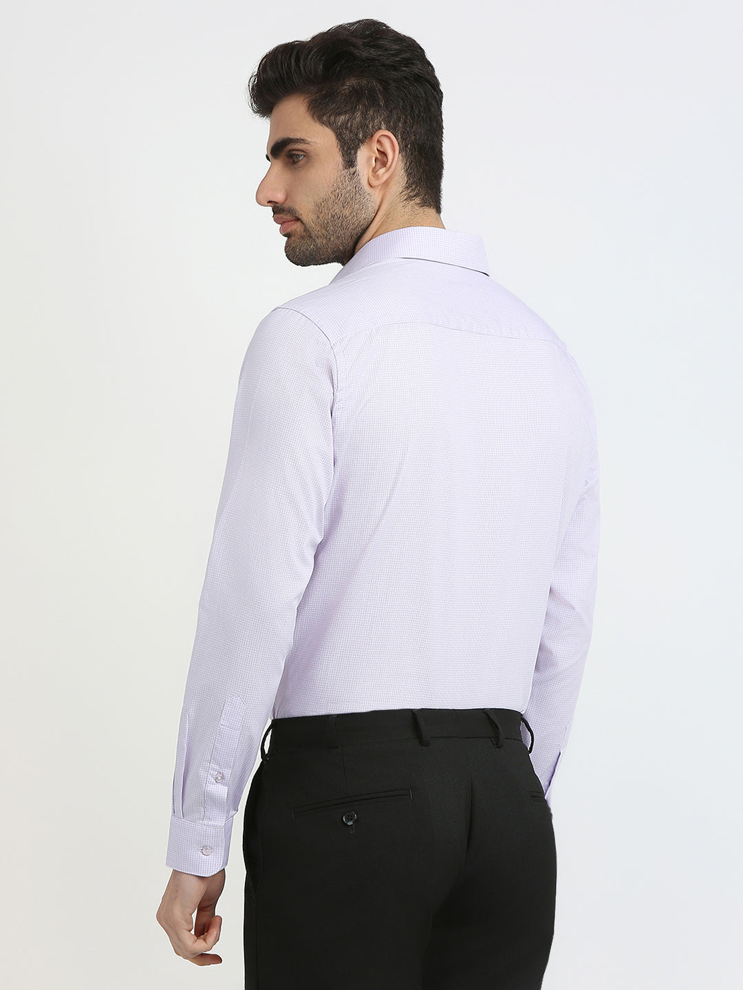 Raymond Men Purple Plain Checks Slim Fit Cotton Formal Shirt