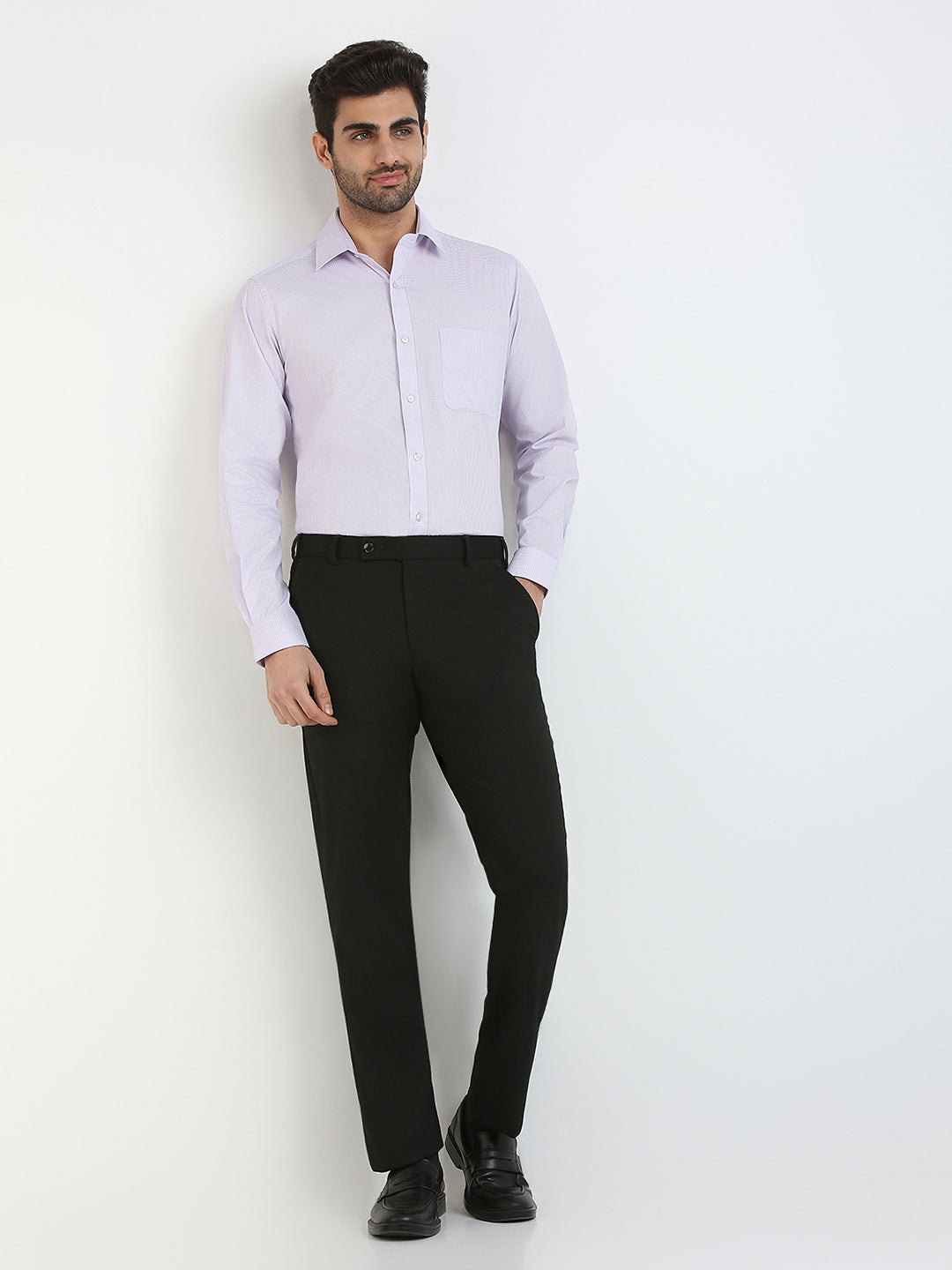 Raymond Men Purple Plain Checks Slim Fit Cotton Formal Shirt
