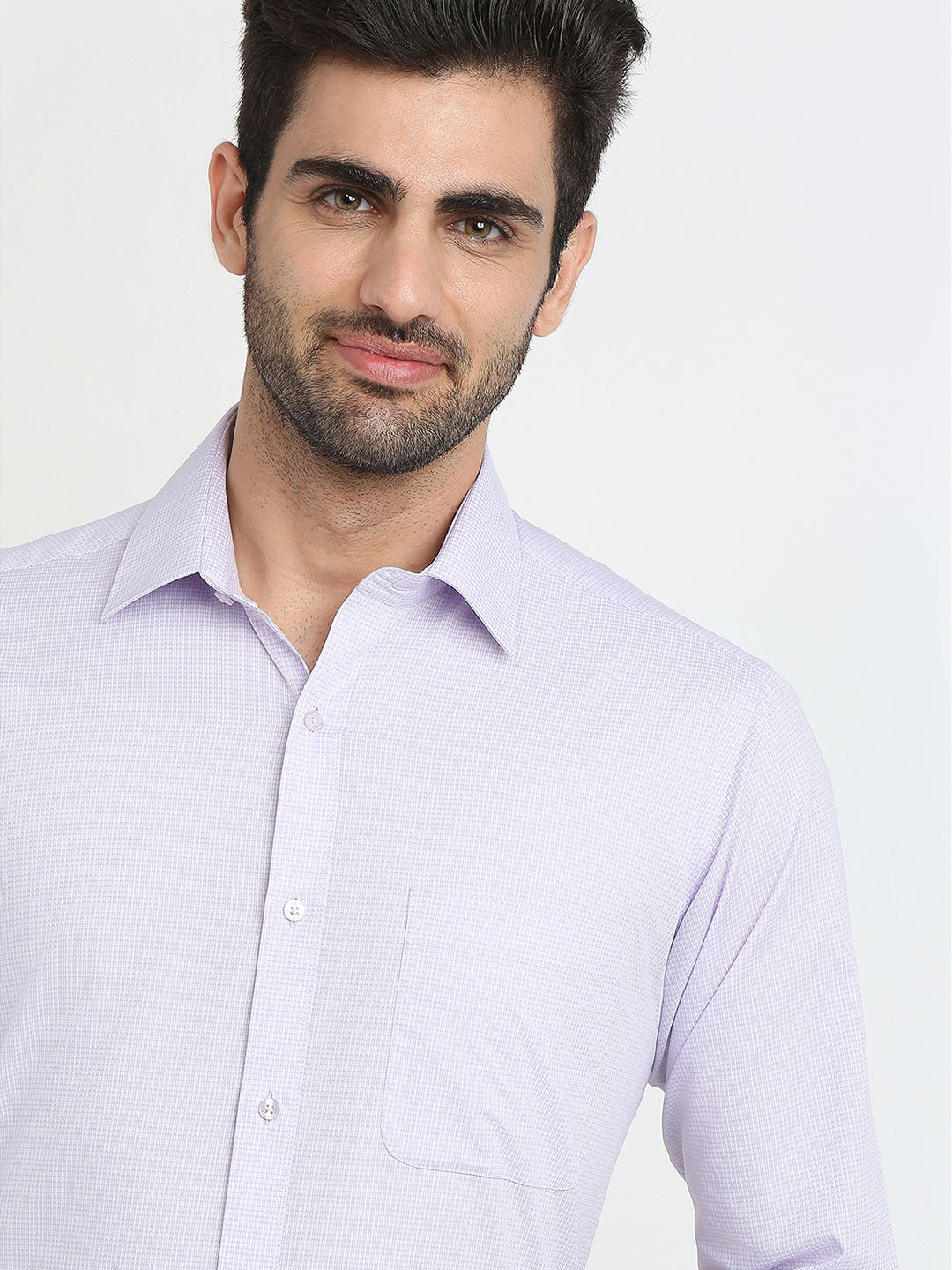 Raymond Men Purple Plain Checks Slim Fit Cotton Formal Shirt