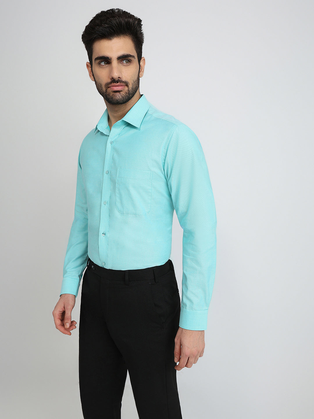 Raymond Men Green Structure Slim Fit Cotton Formal Shirt
