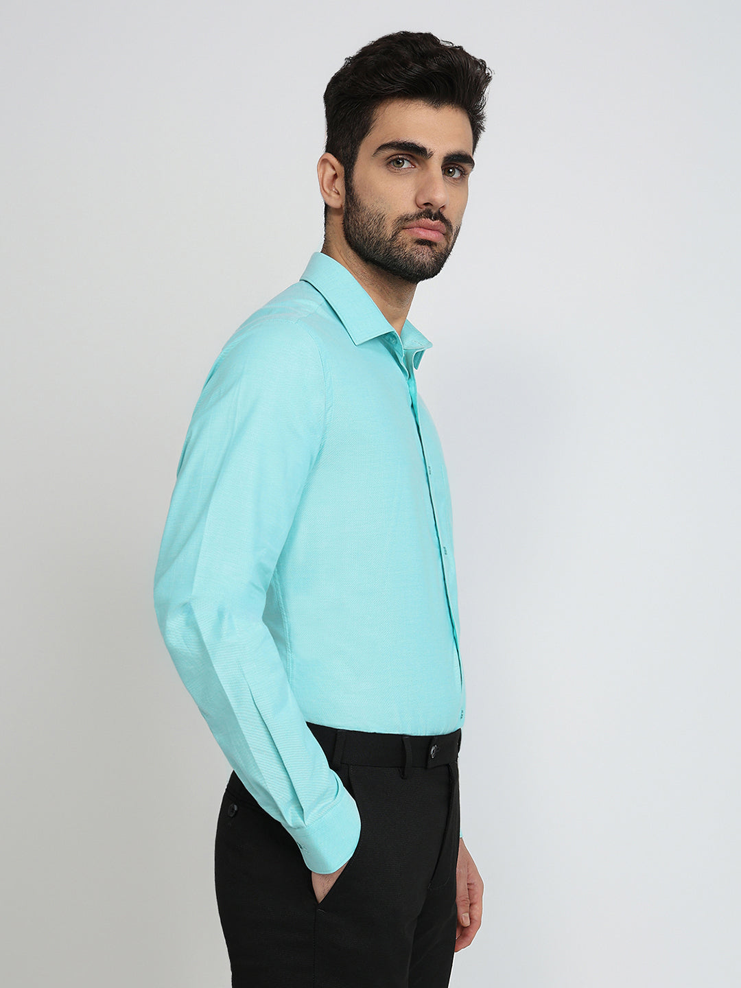 Raymond Men Green Structure Slim Fit Cotton Formal Shirt