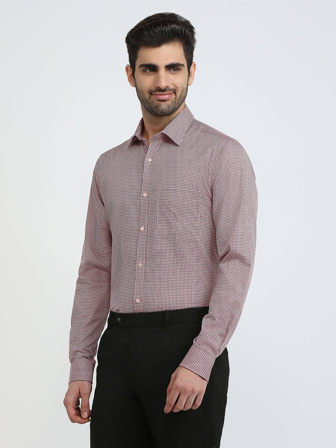 Raymond Men Red Checks Slim Fit Cotton Formal Shirt