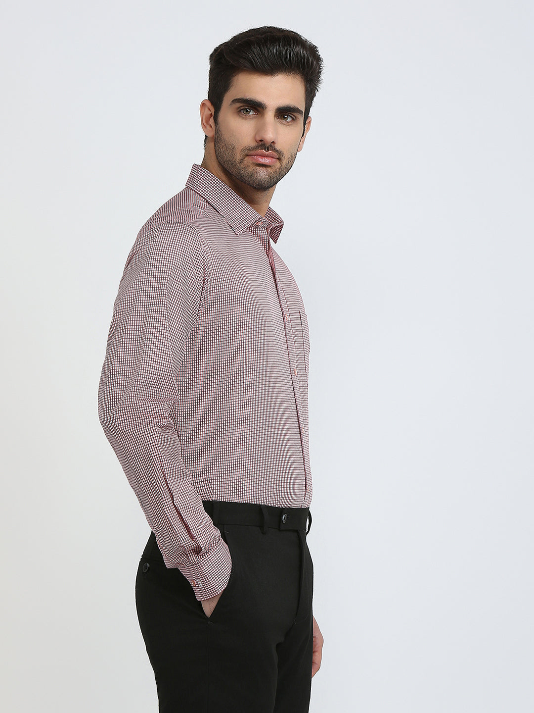 Raymond Men Red Checks Slim Fit Cotton Formal Shirt