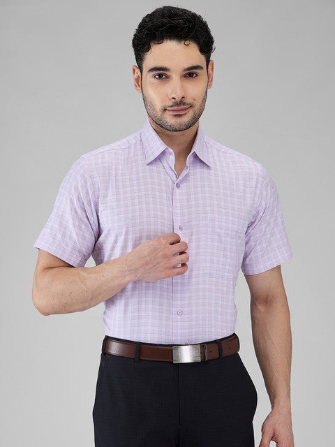 Raymond Men Purple Checks Regular Fit Cotton Formal Shirts