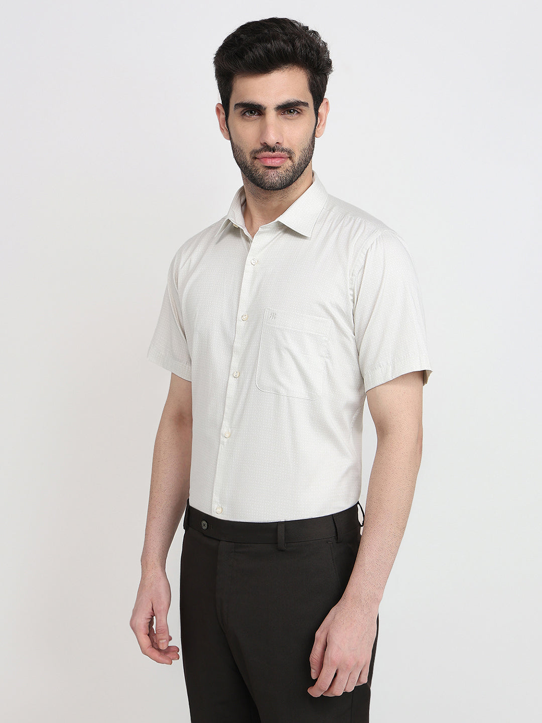 Raymond Men Brown Printed Regular Fit Cotton Half Sleeve Formal Shirt