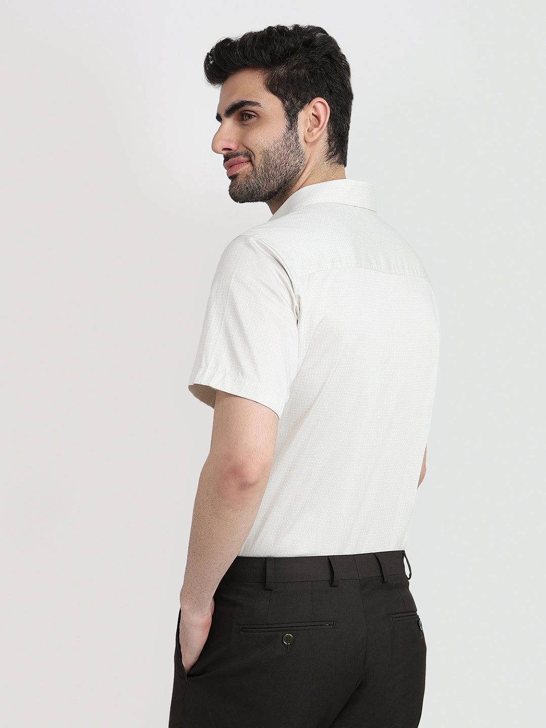 Raymond Men Brown Printed Regular Fit Cotton Half Sleeve Formal Shirt