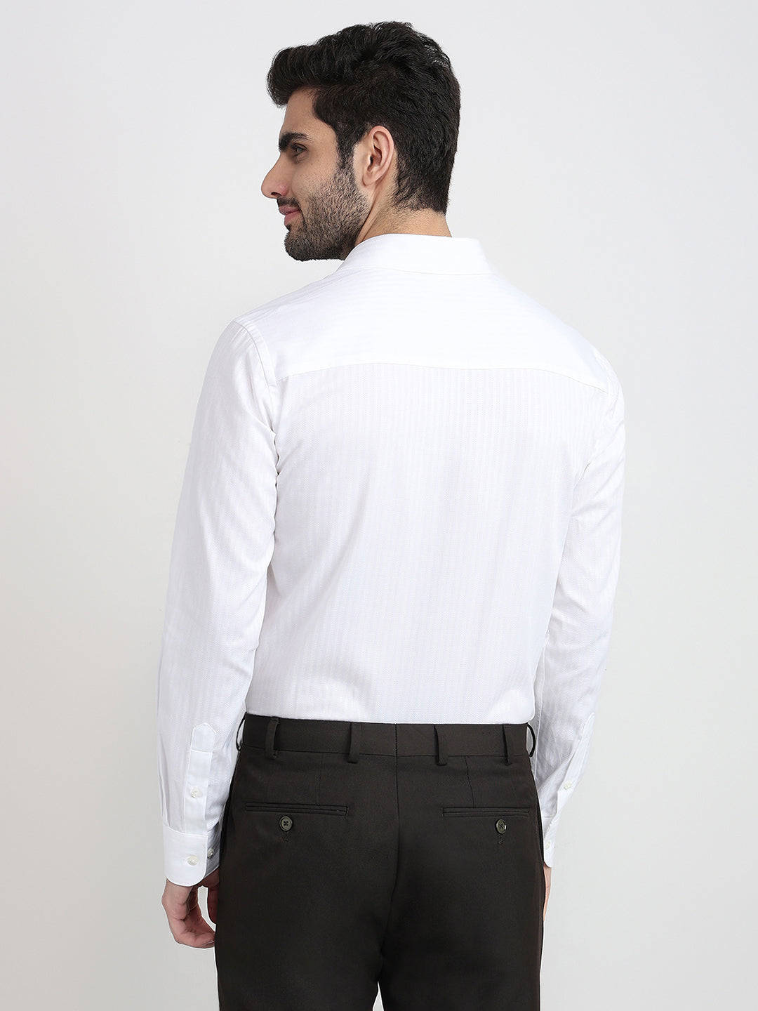 Raymond Men White Stripe Regular Fit Cotton Full Sleeve Formal Shirt